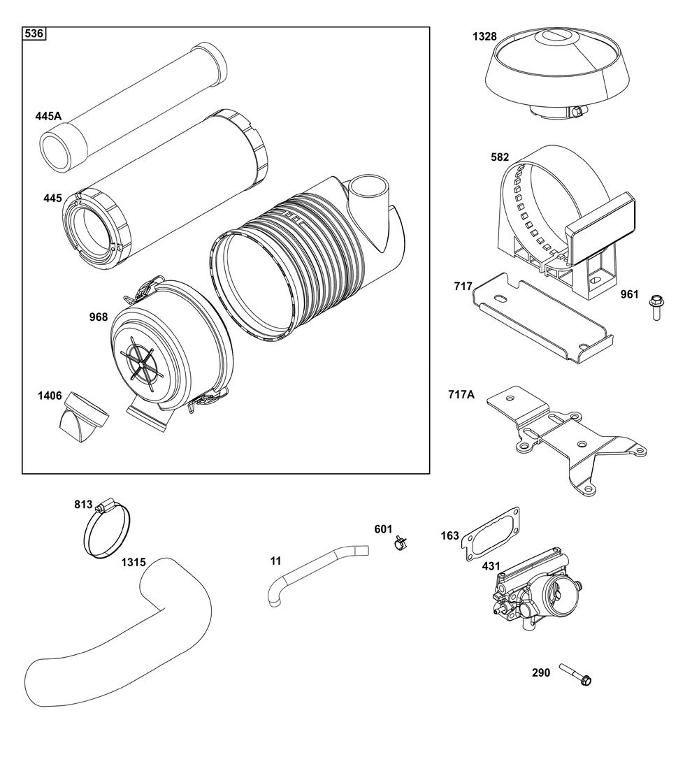 Air Cleaner Group Diagram and Parts List for 54E177-0109-J1 400000 - 699999 Briggs and Stratton Engine